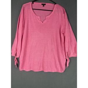 Talbots Pink 100% Linen Long sleeves Top Bow wrist Women size XL P